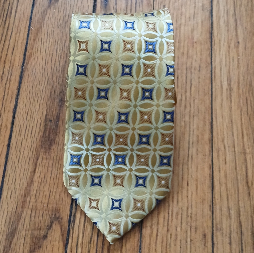 Alexander Julian Colours Men's VTG  Blue/Gold 100% Polyester Hand Made Necktie